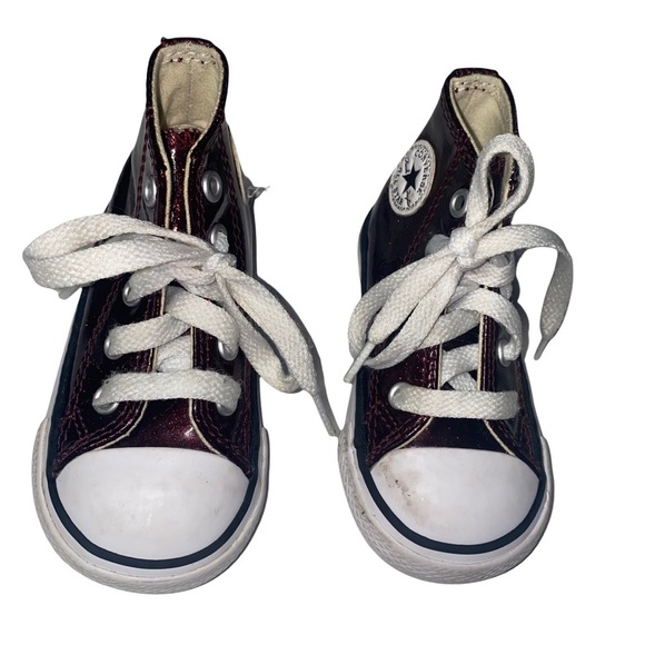 GIRLS Converse chuck Taylor’s burgundy glitter sneakers toddler kids 5 - Picture 1 of 4